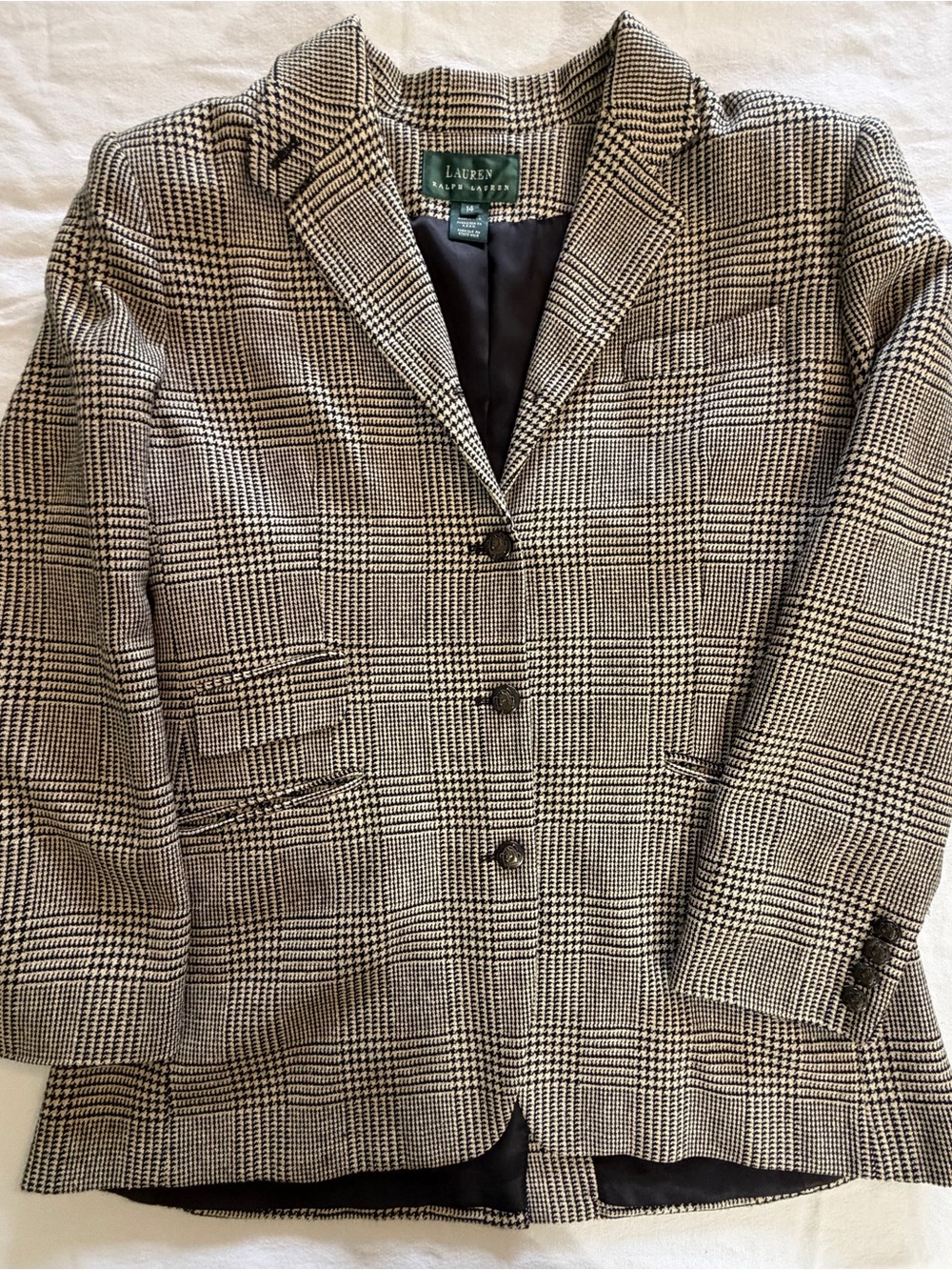 Vintage Lauren Ralph Lauren USA Made Equestrian Blazer Horse Buttons Houndstooth